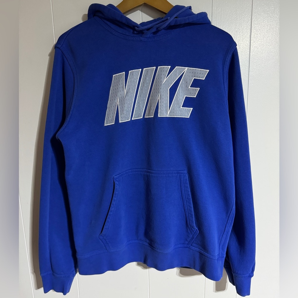 Y2K Nike Royal Blue Spellout Hoodie Vintage Men’s Cobalt Sweatshirt